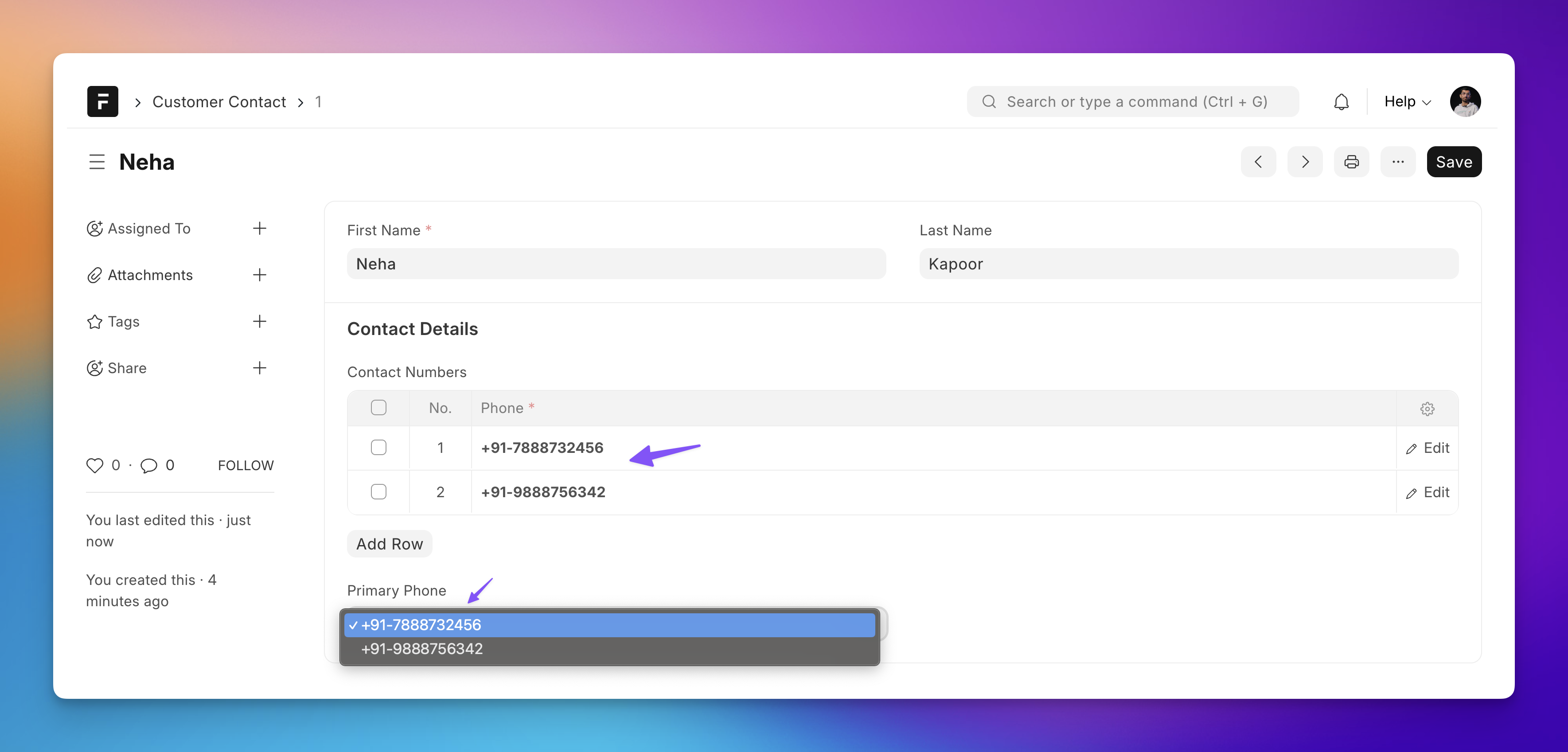 Screenshot showing a select field dynamically set based on child table rows