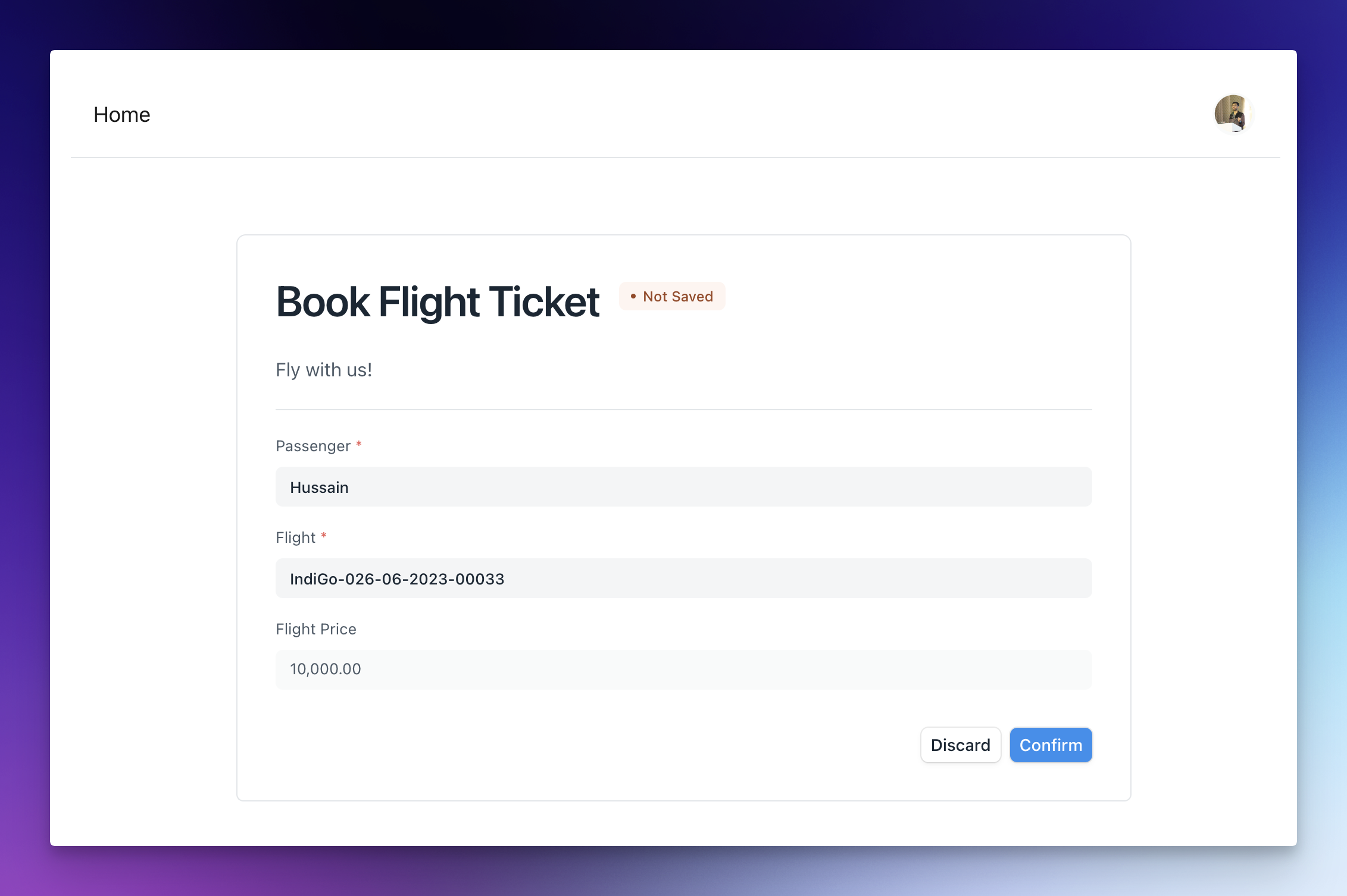 Flight Booking Web Form